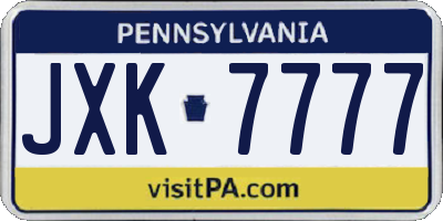 PA license plate JXK7777