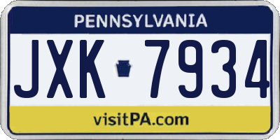 PA license plate JXK7934