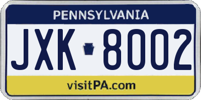 PA license plate JXK8002