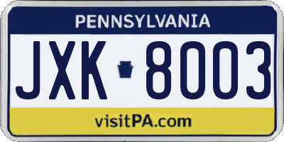 PA license plate JXK8003