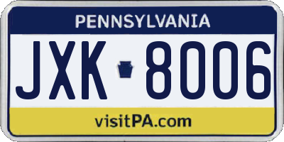 PA license plate JXK8006
