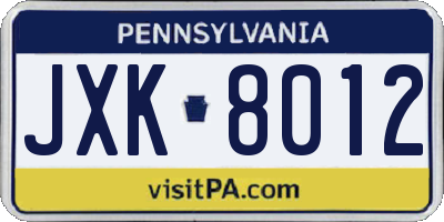 PA license plate JXK8012
