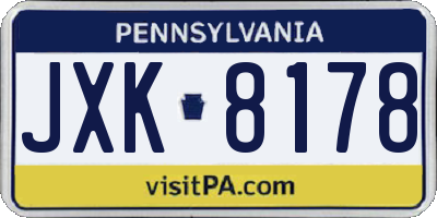PA license plate JXK8178