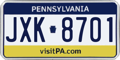 PA license plate JXK8701