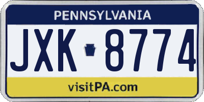 PA license plate JXK8774