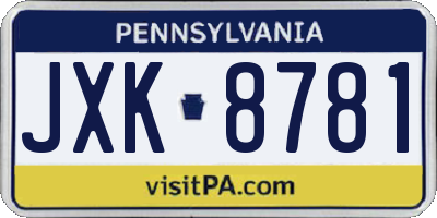 PA license plate JXK8781