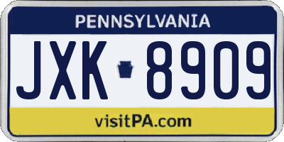 PA license plate JXK8909