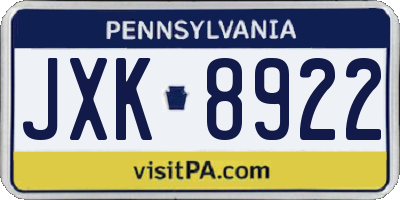 PA license plate JXK8922