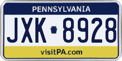 PA license plate JXK8928