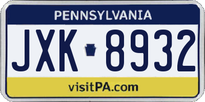 PA license plate JXK8932