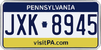 PA license plate JXK8945