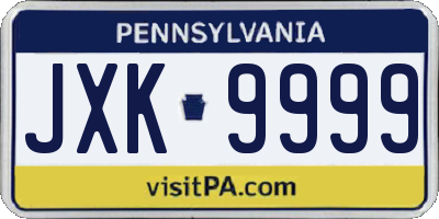 PA license plate JXK9999