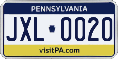PA license plate JXL0020