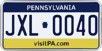 PA license plate JXL0040