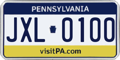 PA license plate JXL0100