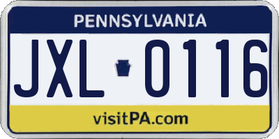 PA license plate JXL0116