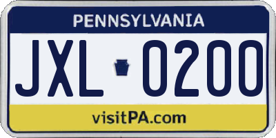 PA license plate JXL0200