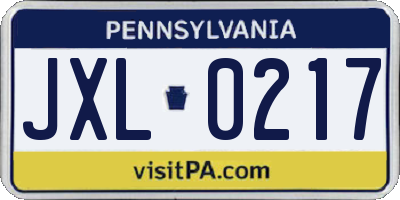 PA license plate JXL0217