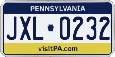 PA license plate JXL0232