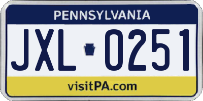 PA license plate JXL0251