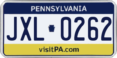 PA license plate JXL0262