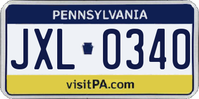 PA license plate JXL0340
