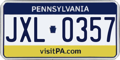 PA license plate JXL0357