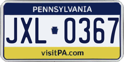 PA license plate JXL0367