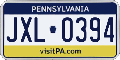 PA license plate JXL0394