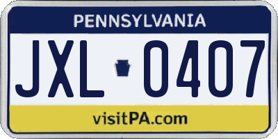 PA license plate JXL0407