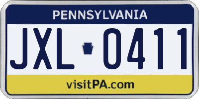 PA license plate JXL0411