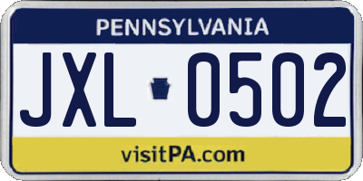 PA license plate JXL0502