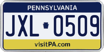 PA license plate JXL0509