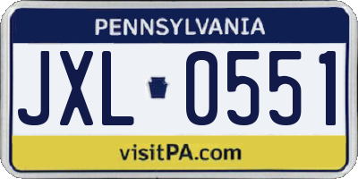 PA license plate JXL0551