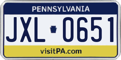 PA license plate JXL0651