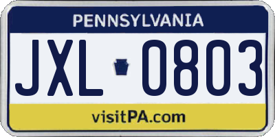 PA license plate JXL0803