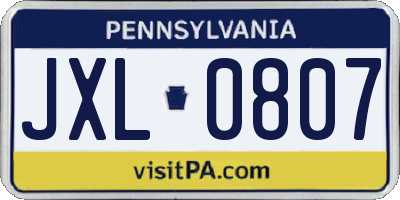 PA license plate JXL0807