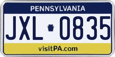 PA license plate JXL0835