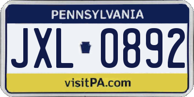 PA license plate JXL0892