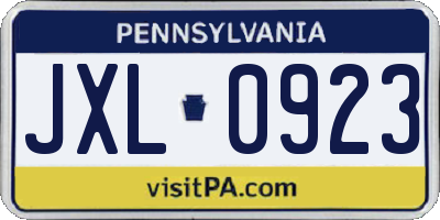 PA license plate JXL0923