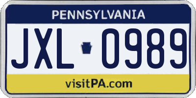 PA license plate JXL0989