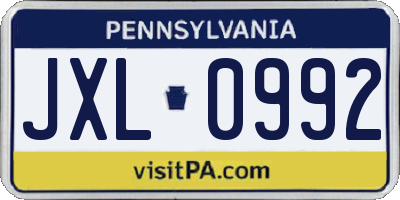 PA license plate JXL0992