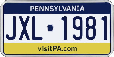 PA license plate JXL1981