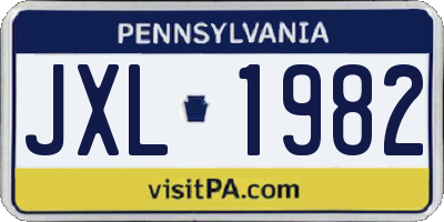 PA license plate JXL1982