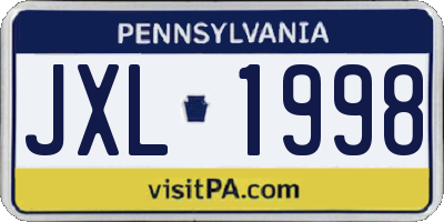 PA license plate JXL1998