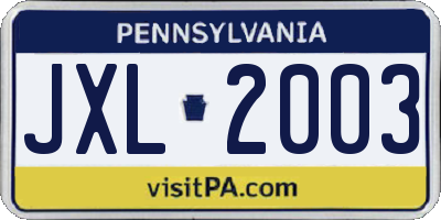 PA license plate JXL2003