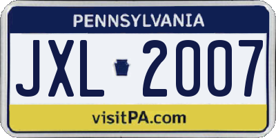 PA license plate JXL2007
