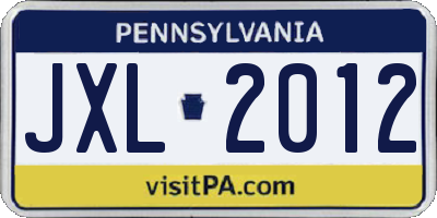PA license plate JXL2012