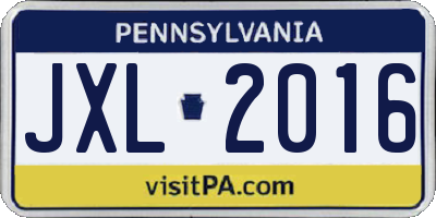 PA license plate JXL2016