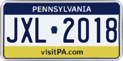 PA license plate JXL2018